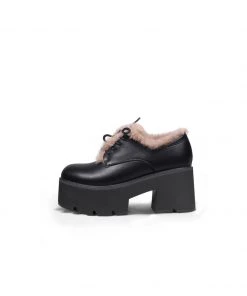 Jady Rose JadyRose | Freesia Lace-Up Faux Fur Lined Chunky Heel Oxford