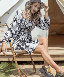 DY MORA MINI DRESS - BLACK FLORAL