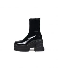 Jady Rose JadyRose | Chunky Heel Woolen Lined Black Genuine Leather Boots