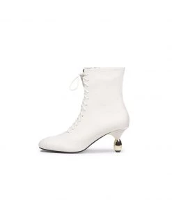 Jady Rose JadyRose | Genuine Leather Golden Drop Heeled White Bootie Ankle Boots