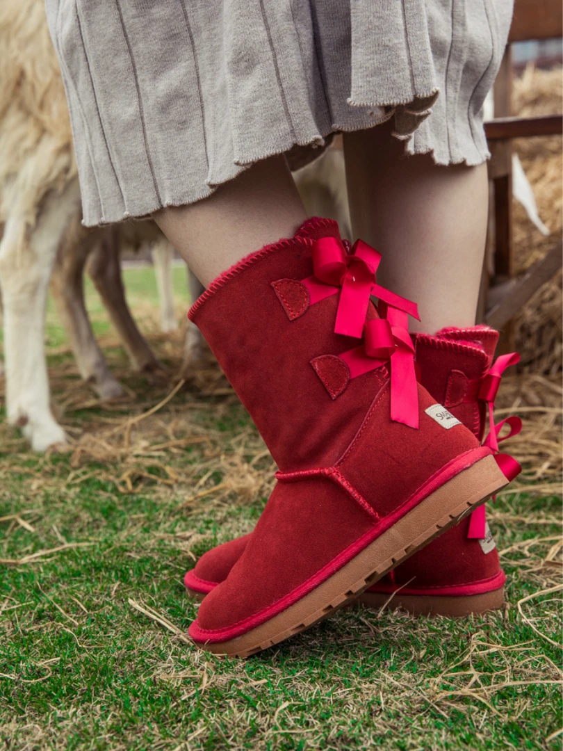 XH NEW ARRIVALS SMAIBULUN UGG™ | Double-Bow Back Ribbon Suede Boots - Crimson 2 XH NEW ARRIVALS SMAIBULUN UGG™ | Double-Bow Back Ribbon Suede Boots - Crimson