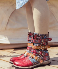 SOFFIA | DAISY PRINTED STRAPS LEATHER ANKLE BOOT NEW ARRIVALS