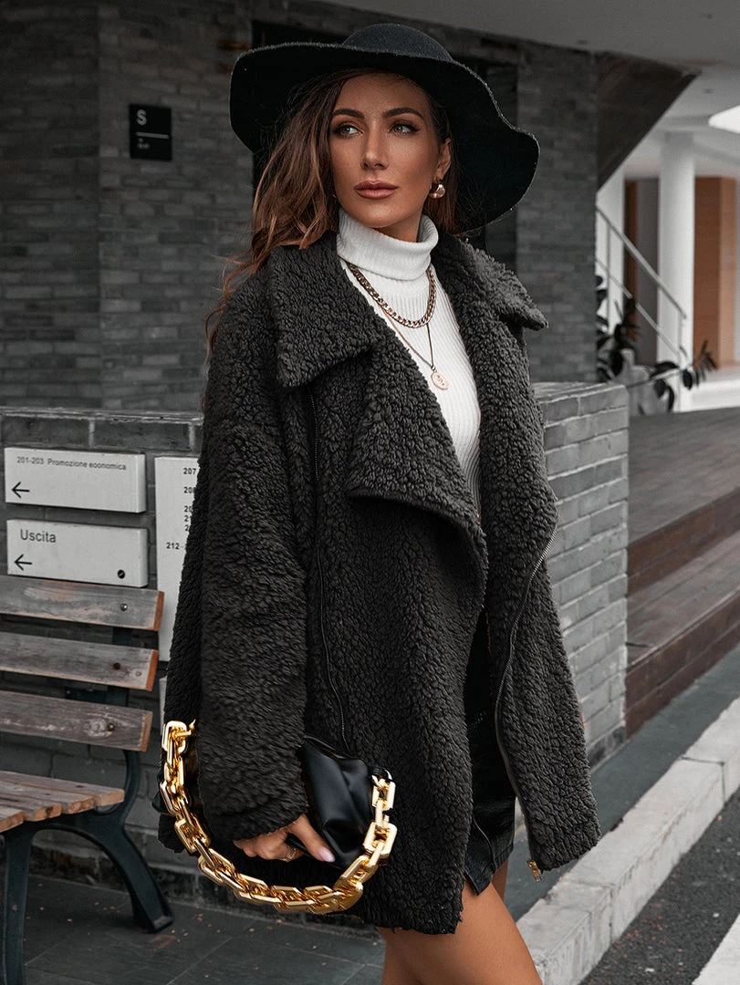 YBL Smaibulun | Black Asymmetrical Zip-Front Fleece Jacket 1 YBL Smaibulun | Black Asymmetrical Zip-Front Fleece Jacket