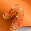 SOFFIA | ORANGE FLORAL EMBOSSED PERFORATED LEATHER SANDAL