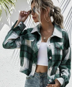 YBL Smaibulun | Green & White Plaid Snap Button-Up Short Jacket New In Clothing
