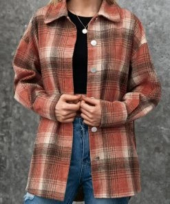 YBL Smaibulun | Rust Plaid Side-Pocket Button-Up Shirt New In Clothing 7 YBL Smaibulun | Rust Plaid Side-Pocket Button-Up Shirt New In Clothing