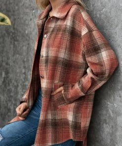 YBL Smaibulun | Rust Plaid Side-Pocket Button-Up Shirt New In Clothing