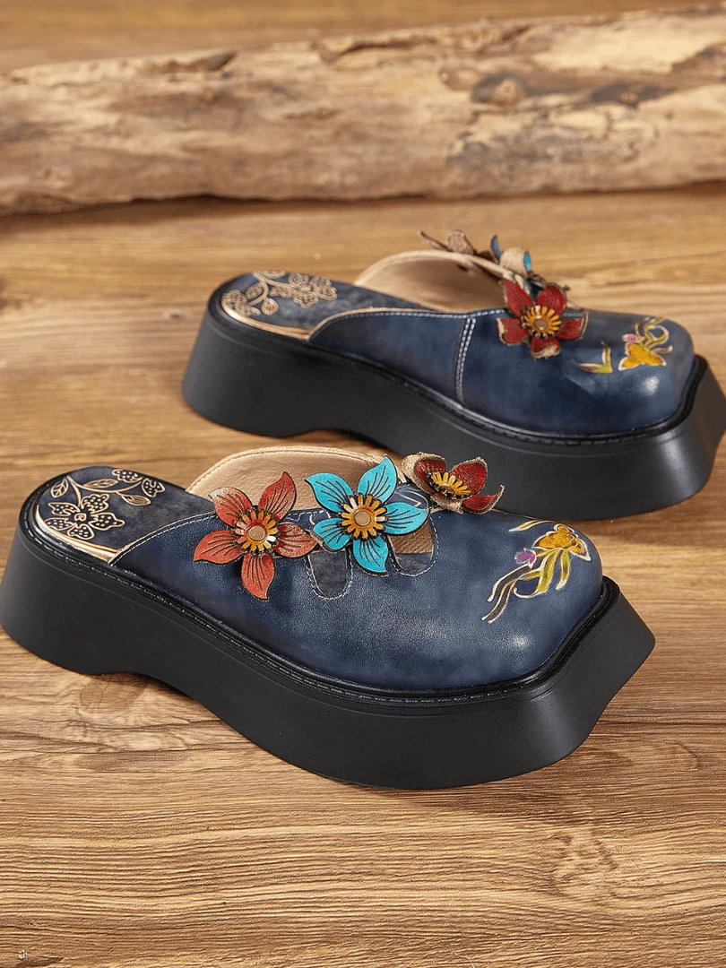 JF SOFFIA | BLOOMING EMBOSSED NAVY LEATHER CLOG NEW ARRIVALS 1 JF SOFFIA | BLOOMING EMBOSSED NAVY LEATHER CLOG NEW ARRIVALS