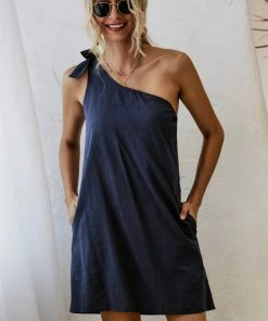 BBYS Asymmetric Pocket Shift Dress - Navy