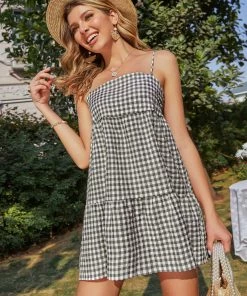 BBYS Plaid Cotton Blend Singlet Dress - Black New In Clothing