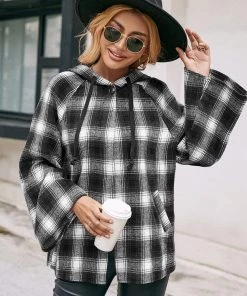 YBL Smaibulun | Plaid Button-Neck Hooded Jacket New In Clothing