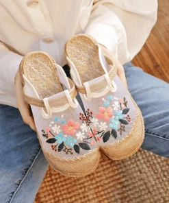 TC CACTUS ROSE | EMBROIDERED MESH UPPER LINEN MULE