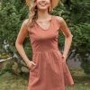 BBYS Pocket Sleeveless Linen Open Back Dress - Brick New In Clothing