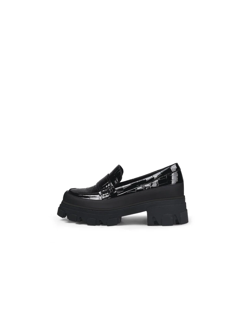 Jady Rose Shop Loafer JadyRose | Chunky Heel Croc Pattern Loafer - Black 3 Jady Rose Shop Loafer JadyRose | Chunky Heel Croc Pattern Loafer - Black