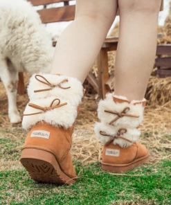 XH SMAIBULUN UGG™ | Back Woollen Bow Suede Boots – Chestnut