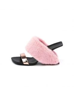 Jady Rose JadyRose | Faux Fur Strap Leather Wedge Sandal - Baby Pink 9 Jady Rose JadyRose | Faux Fur Strap Leather Wedge Sandal - Baby Pink