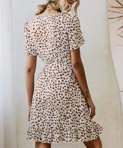 BBYS New In Clothing Abstract Polka Dot Tiered Ruffle Wrap Dress - Beige 10 BBYS New In Clothing Abstract Polka Dot Tiered Ruffle Wrap Dress - Beige