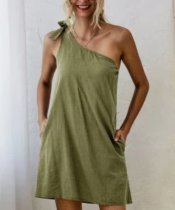 BBYS Asymmetric Pocket Shift Dress - Army Green New In Clothing