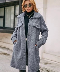 YBL Smaibulun Doll | Slate Grey Long Button-Up Coat