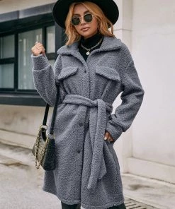 YBL Smaibulun Doll | Slate Grey Long Button-Up Coat