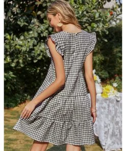 BBYS New In Clothing Plaid Flutter-Sleeve Dress - Black