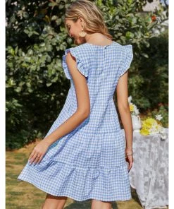 BBYS New In Clothing Plaid Flutter-Sleeve Dress - Blue
