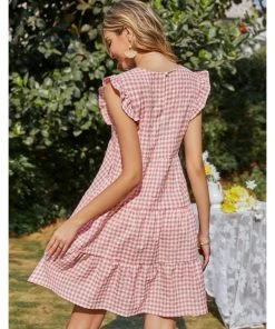 BBYS Plaid Flutter-Sleeve Dress - Pink New In Clothing