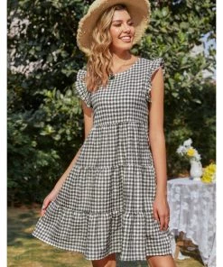 BBYS New In Clothing Plaid Flutter-Sleeve Dress - Black