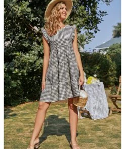 BBYS New In Clothing Plaid Flutter-Sleeve Dress - Black