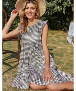 BBYS New In Clothing Plaid Flutter-Sleeve Dress - Black