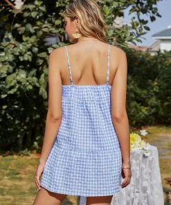 BBYS Plaid Cotton Blend Singlet Dress - Blue