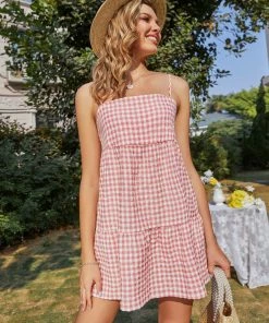 BBYS Plaid Cotton Blend Singlet Dress - Pink New In Clothing