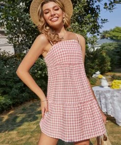 BBYS Plaid Cotton Blend Singlet Dress - Pink New In Clothing