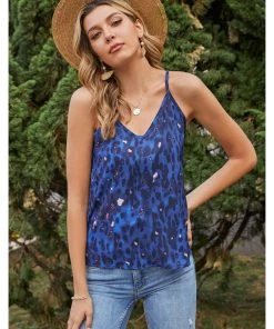 BBYS New In Clothing Taupe Leopard Chevron Singlet Top - Blue