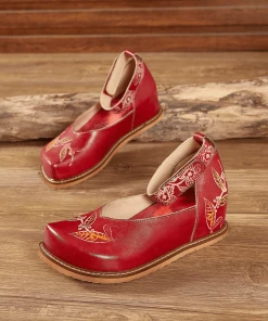 JF SOFFIA | RED ANKLE STRAP LEATHER SANDAL