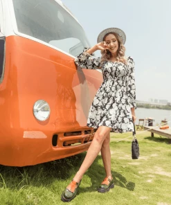 DY MORA MINI DRESS - BLACK FLORAL