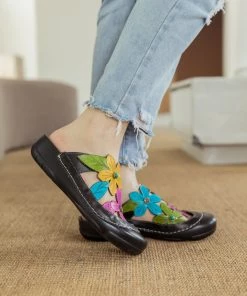 RXD SOFFIA | SUMMER BLOOM BLACK LEATHER SANDAL NEW ARRIVALS