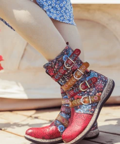 SOFFIA | DAISY PRINTED STRAPS LEATHER ANKLE BOOT NEW ARRIVALS