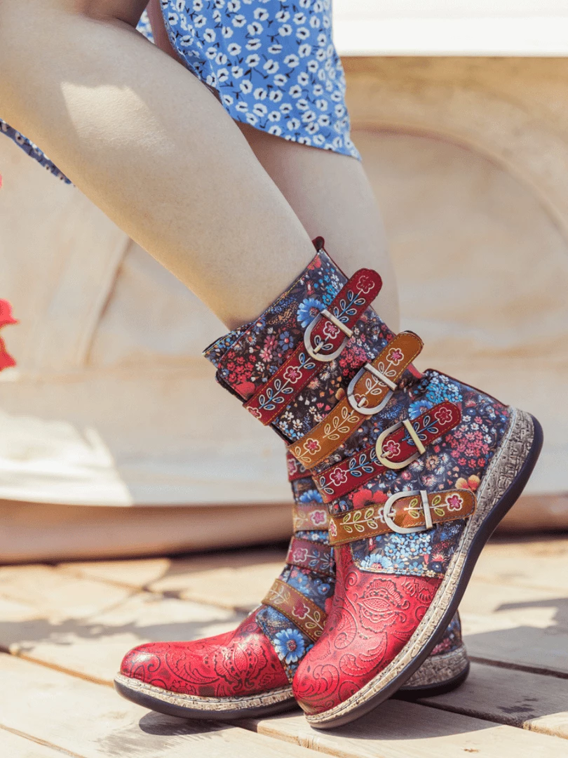 SOFFIA | DAISY PRINTED STRAPS LEATHER ANKLE BOOT NEW ARRIVALS 2 SOFFIA | DAISY PRINTED STRAPS LEATHER ANKLE BOOT NEW ARRIVALS