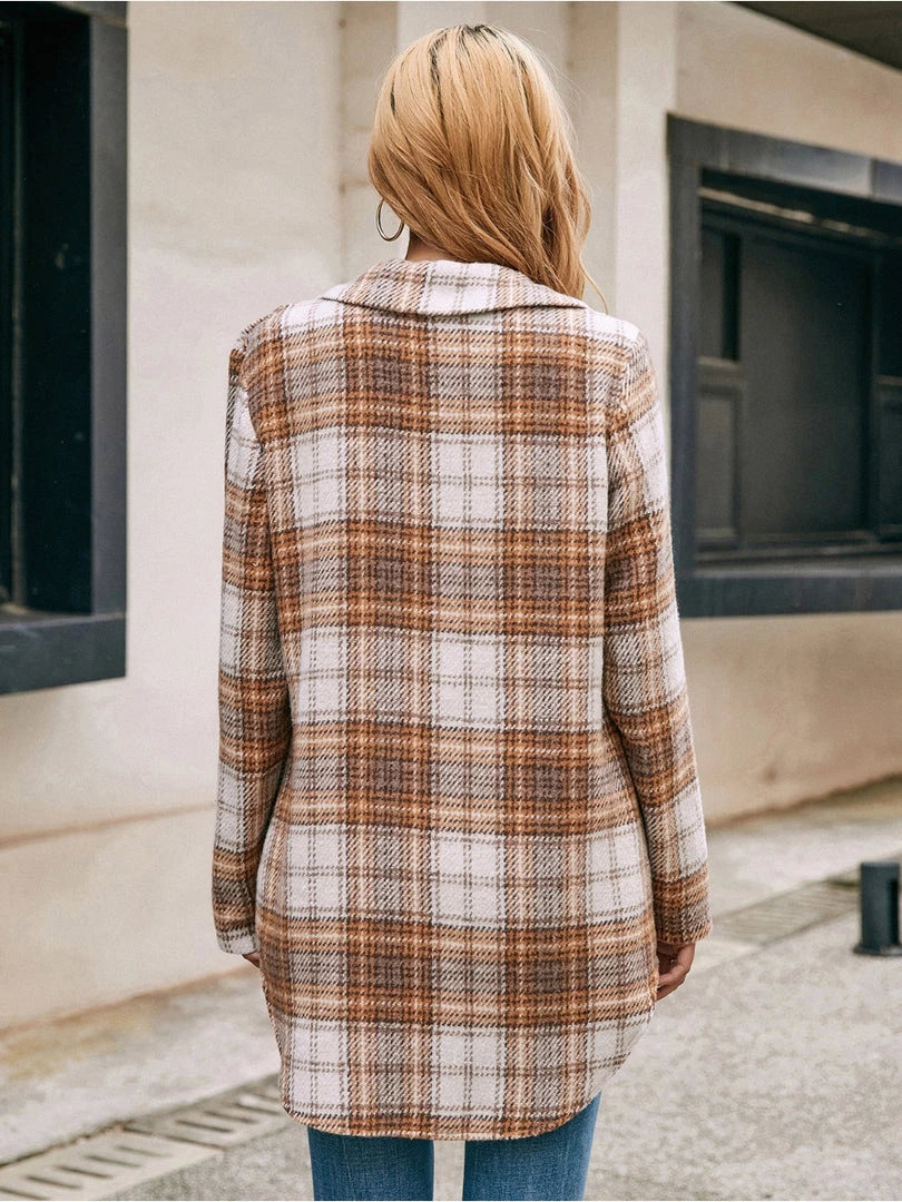 YBL Smaibulun | Gingham Button-Up Shirt Jacket - Brown 6 YBL Smaibulun | Gingham Button-Up Shirt Jacket - Brown