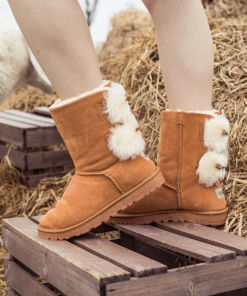 XH SMAIBULUN UGG™ | Back Woollen Bow Suede Boots – Chestnut
