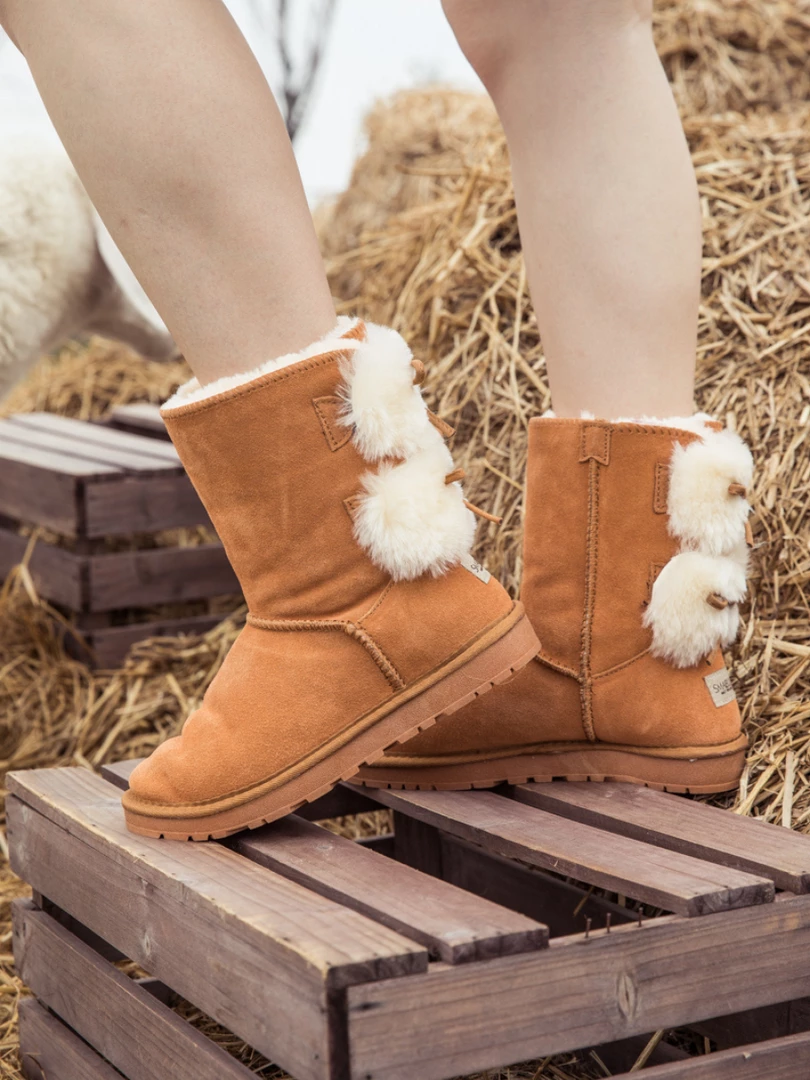 XH SMAIBULUN UGG™ | Back Woollen Bow Suede Boots – Chestnut 2 XH SMAIBULUN UGG™ | Back Woollen Bow Suede Boots – Chestnut