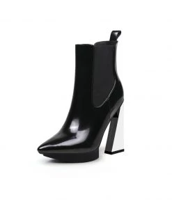 Jady Rose JadyRose | Mirror Triangle Heel Genuine Leather Chelsea Boot New In Shoes