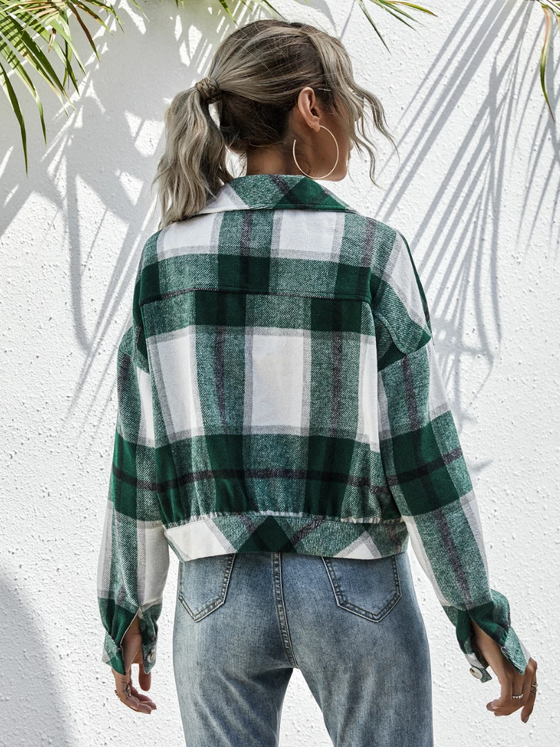 YBL Smaibulun | Green & White Plaid Snap Button-Up Short Jacket New In Clothing 5 YBL Smaibulun | Green & White Plaid Snap Button-Up Short Jacket New In Clothing