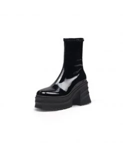 Jady Rose JadyRose | Chunky Heel Woolen Lined Black Genuine Leather Boots