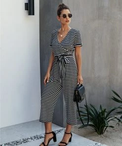 BBYS Stripe Wrap Pocket Jumpsuit - Black