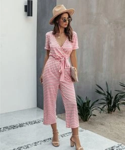 BBYS Stripe Wrap Pocket Jumpsuit - Pink New In Clothing
