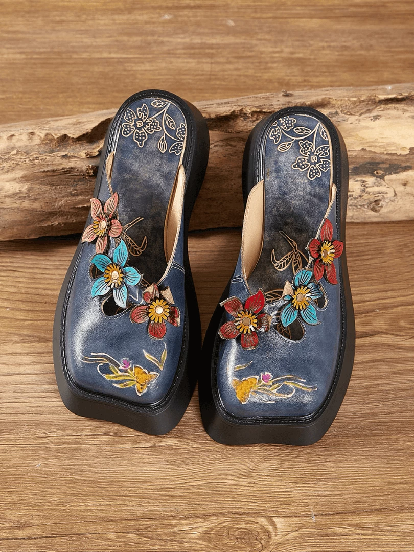 JF SOFFIA | BLOOMING EMBOSSED NAVY LEATHER CLOG NEW ARRIVALS 2 JF SOFFIA | BLOOMING EMBOSSED NAVY LEATHER CLOG NEW ARRIVALS
