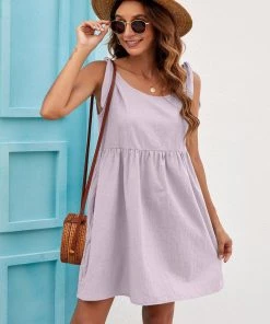 BBYS New In Clothing Tie-Bow Strap Side Pocket Linen Shift Dress - Mauve 8 BBYS New In Clothing Tie-Bow Strap Side Pocket Linen Shift Dress - Mauve