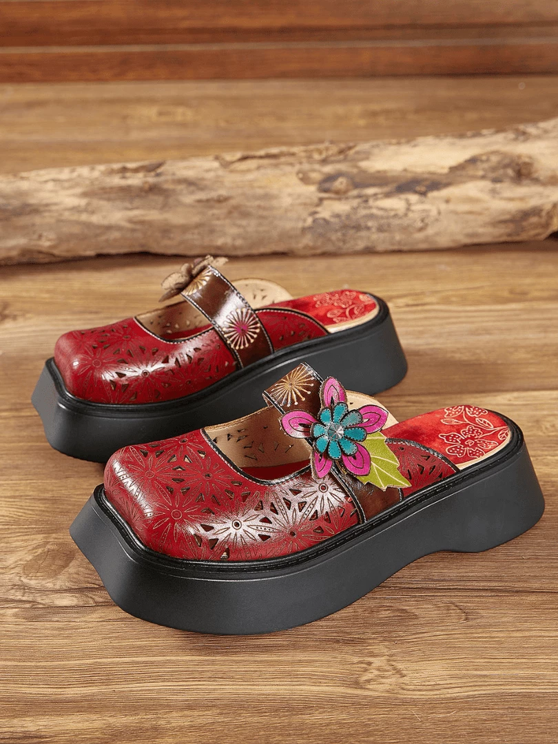 JF SOFFIA | FLORAL PERFORATED RED LEATHER CLOG NEW ARRIVALS 2 JF SOFFIA | FLORAL PERFORATED RED LEATHER CLOG NEW ARRIVALS